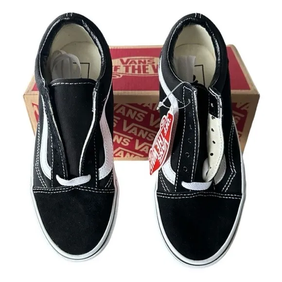 Vans Black and White Slip-On Sneakers Old Skool Black White Women 5.5 Men 4.0