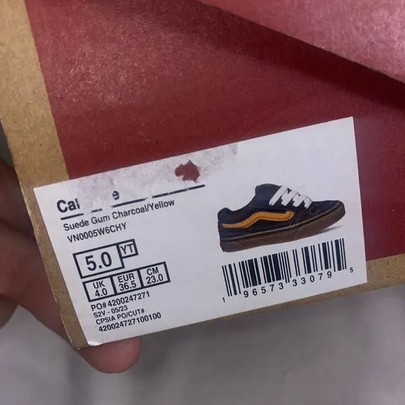 Vans Caldrone Casual Suede Sneakers Boys Charcoal Gray Yellow Size 5 New Box