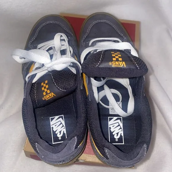 Vans Caldrone Casual Suede Sneakers Boys Charcoal Gray Yellow Size 5 New Box