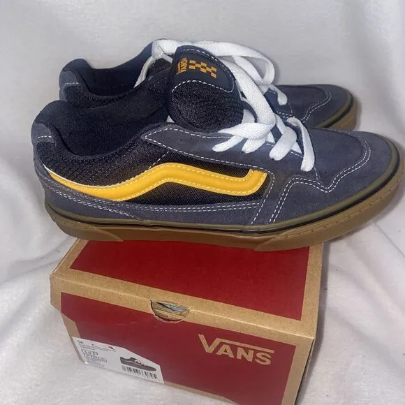 Vans Caldrone Casual Suede Sneakers Boys Charcoal Gray Yellow Size 5 New Box