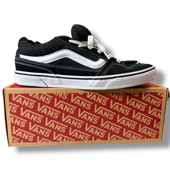 Vans Caldrone Shoes Mens Black Suede White Trim Lace Up Skate Sneakers Sz 12