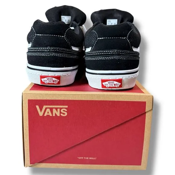 Vans Caldrone Shoes Mens Black Suede White Trim Lace Up Skate Sneakers Sz 12