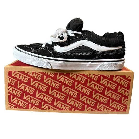 Vans Caldrone Shoes Mens Black Suede White Trim Lace Up Skate Sneakers Sz 12