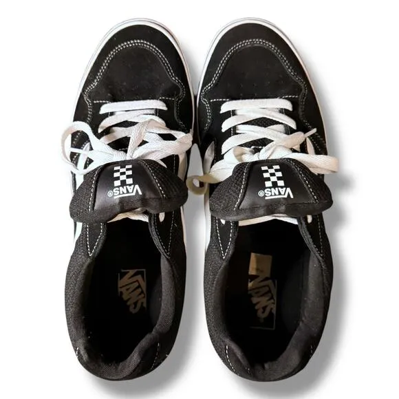 Vans Caldrone Shoes Mens Black Suede White Trim Lace Up Skate Sneakers Sz 12