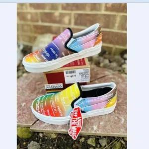 Vans Classic Pride Rainbow White Womens Canvas Slip-on Shoes Sz 7 Fast Shipping