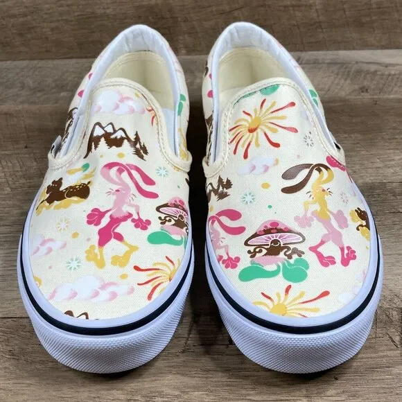 VANS Classic Slip On Get Outdoors Classic White Canvas Shoes Womens 9.5 NEW