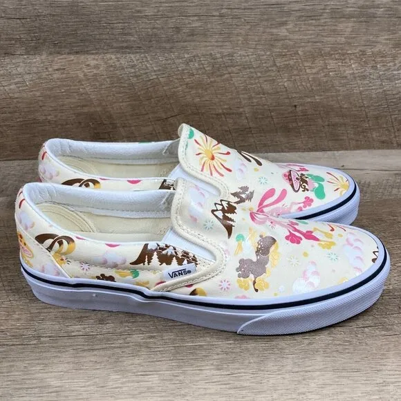 VANS Classic Slip On Get Outdoors Classic White Canvas Shoes Womens 9.5 NEW