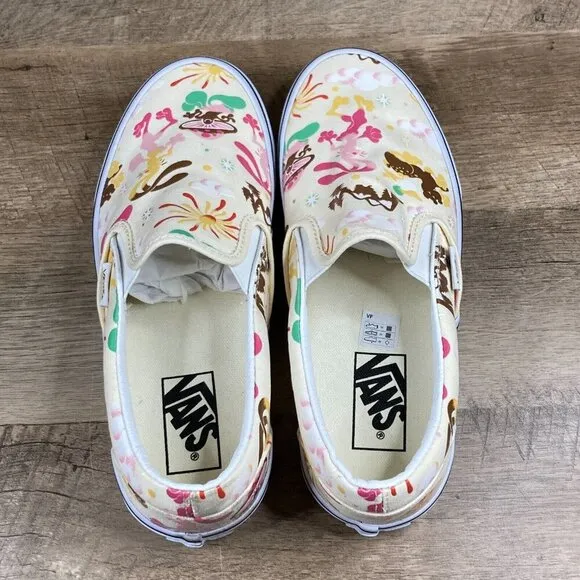 VANS Classic Slip On Get Outdoors Classic White Canvas Shoes Womens 9.5 NEW