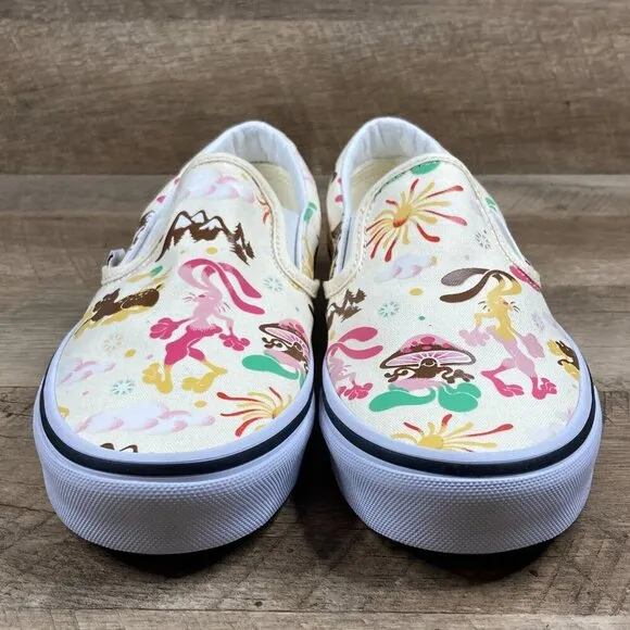 VANS Classic Slip On Get Outdoors Classic White Canvas Shoes Womens 9.5 NEW