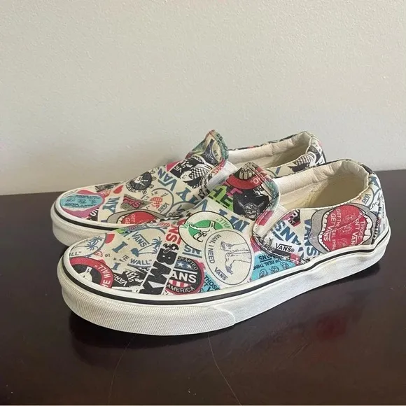 Vans Classic Slip On Low Shoes Multicolor Sticker Mash Up 721356 Mens Size 7