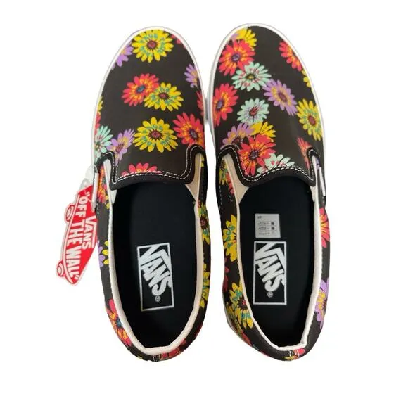 Vans Classic Slip On Peace Floral Black Shoes Sneakers Womens Size 8 Mens 6.5
