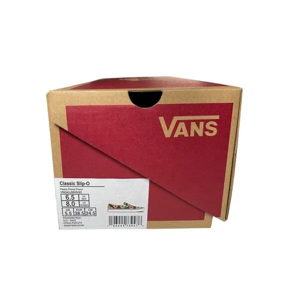 Vans Classic Slip On Peace Floral Black Shoes Sneakers Womens Size 8 Mens 6.5