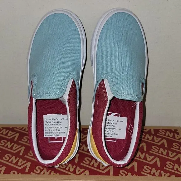 Vans Classic Slip On Retro Rainbow Multi / True White Sneaker Shoes Size 13