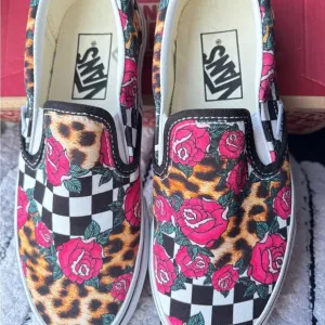 Vans Classic Slip -ON Rose /Animal checkerboard skate Shoes