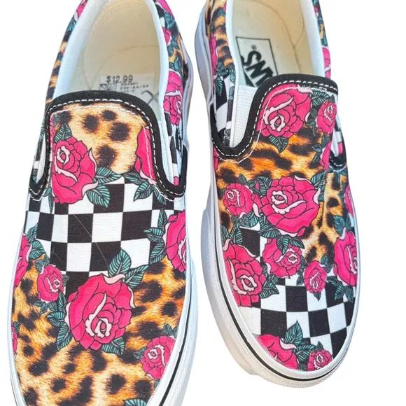 Vans Classic Slip -ON Rose /Animal checkerboard skate Shoes