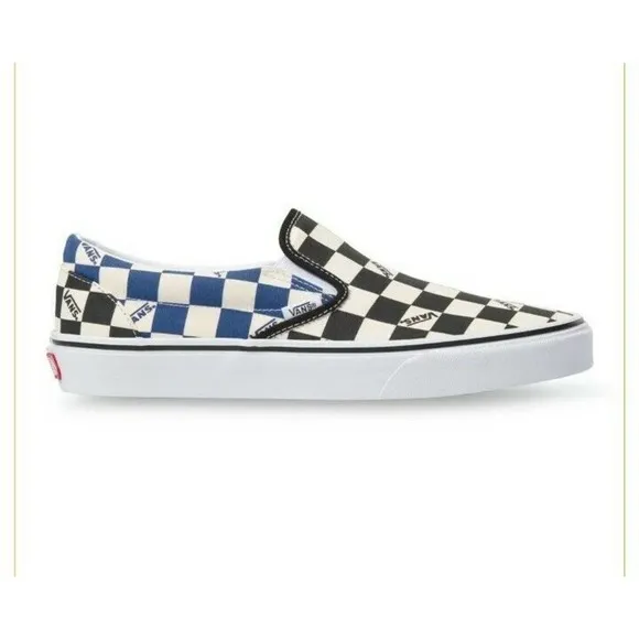 Vans Classic Slip‎ On Shoes (Big Check) Black/Navy Mens SZ 6.5 Womens 8 New