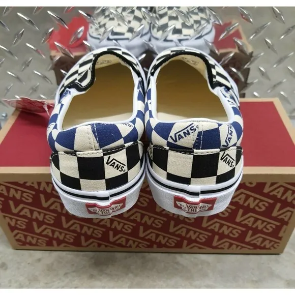 Vans Classic Slip‎ On Shoes (Big Check) Black/Navy Mens SZ 6.5 Womens 8 New
