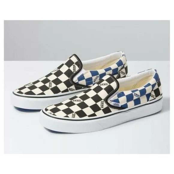 Vans Classic Slip‎ On Shoes (Big Check) Black/Navy Mens SZ 6.5 Womens 8 New