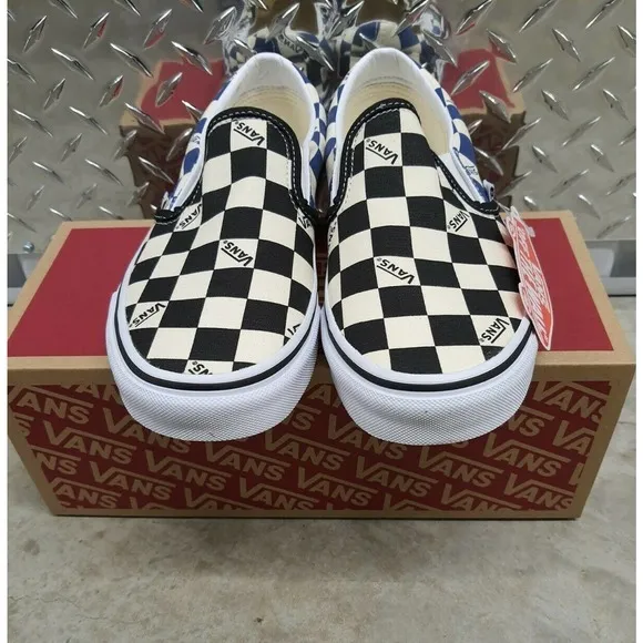Vans Classic Slip‎ On Shoes (Big Check) Black/Navy Mens SZ 6.5 Womens 8 New