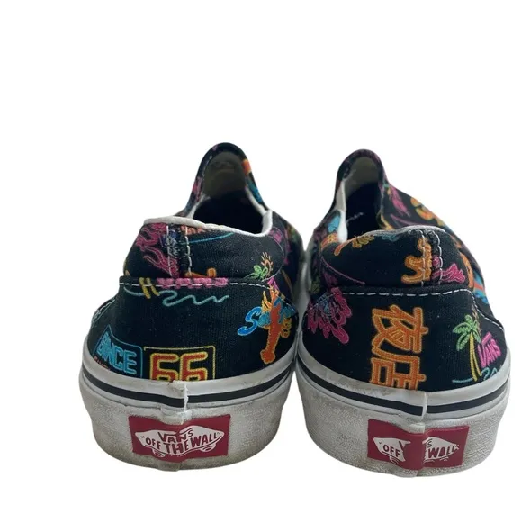 VANS CLASSIC SLIP ON SHOES SNEAKERS MARKET BLACK NEON MENS SIZE 8  women’s 9.5