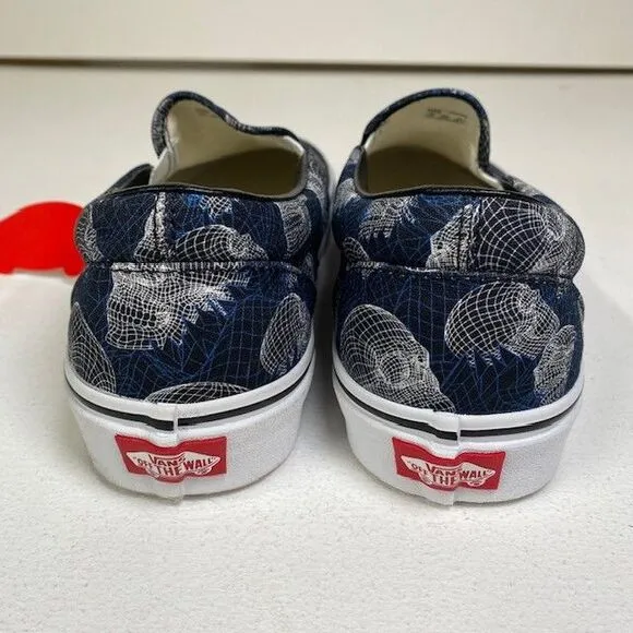 Vans Classic Slip-On Wireframe‎ Skull Print Navy Canvas Sneakers US Men's 10