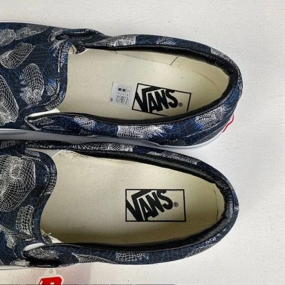 Vans Classic Slip-On Wireframe‎ Skull Print Navy Canvas Sneakers US Men's 10