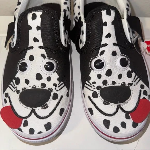 Vans dog slip-on v infant toddlers shoes black white Dalmatian Size 1 NEW