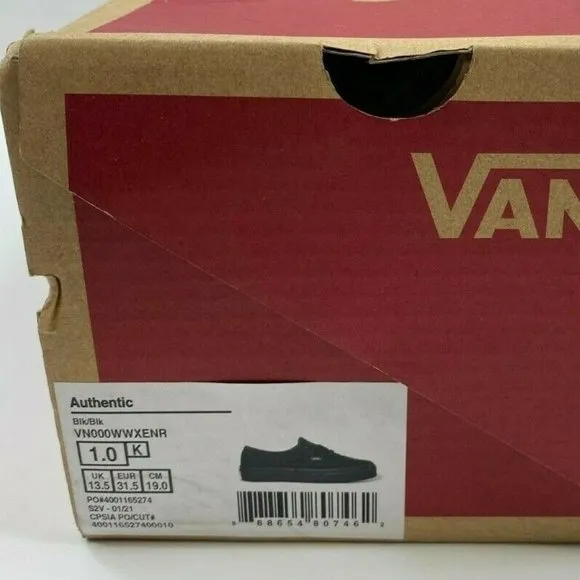 Vans Kids Authentic Canvas Black SIZE 1