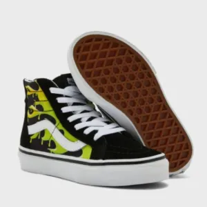 Vans Kids Sk8 Hi-Zip Sneaker Slime Flame Black/True White Size 11.5K NEW
