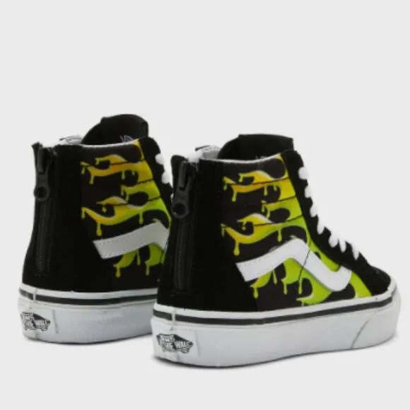 Vans Kids Sk8 Hi-Zip Sneaker Slime Flame Black/True White Size 11.5K NEW