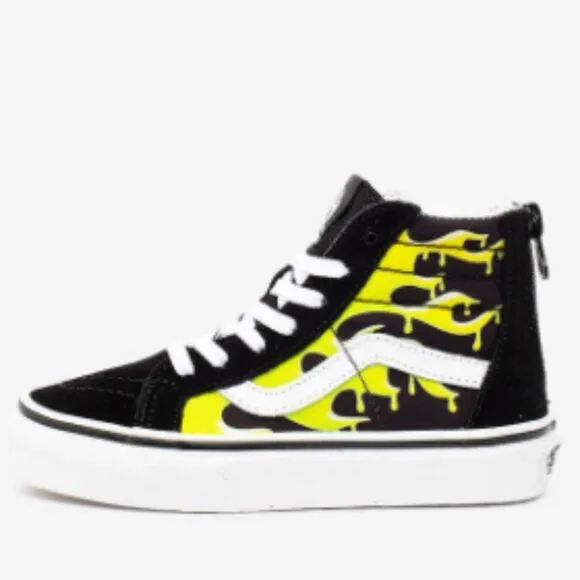 Vans Kids Sk8 Hi-Zip Sneaker Slime Flame Black/True White Size 11.5K NEW