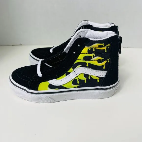 Vans Kids Sk8 Hi-Zip Sneaker Slime Flame Black/True White Size 11.5K NEW