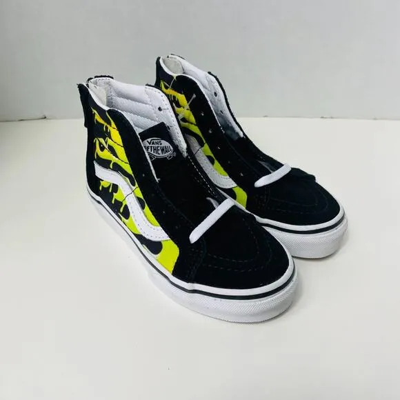 Vans Kids Sk8 Hi-Zip Sneaker Slime Flame Black/True White Size 11.5K NEW