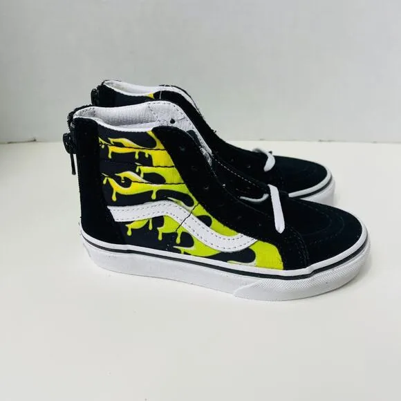 Vans Kids Sk8 Hi-Zip Sneaker Slime Flame Black/True White Size 11.5K NEW
