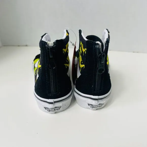 Vans Kids Sk8 Hi-Zip Sneaker Slime Flame Black/True White Size 11.5K NEW