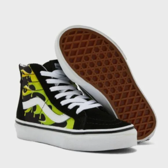 Vans Kids Sk8 Hi-Zip Sneaker Slime Flame Black/True White Size 11.5K NEW