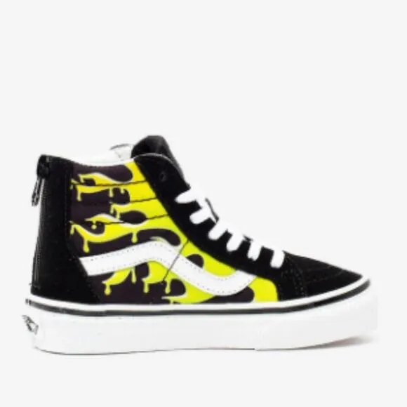 Vans Kids Sk8 Hi-Zip Sneaker Slime Flame Black/True White Size 11.5K NEW