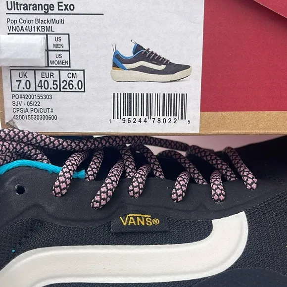 Vans Men’s Black and Blue Shoes Ultrarange ExoPop Color Black/MultiVN0A4U1KBML