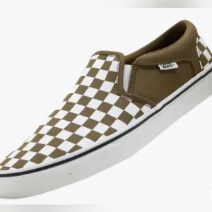 Vans Men's Slip-On Checkerboard Sneakers Military Green/White Size 12 MSRP $70