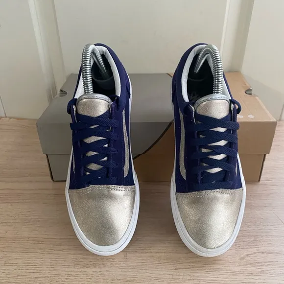 Vans Metallic Navy/Silver Platform Sneakers Casual Shoes - 4.5 Y- 6 W