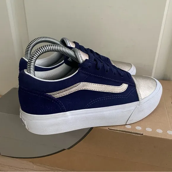 Vans Metallic Navy/Silver Platform Sneakers Casual Shoes - 4.5 Y- 6 W