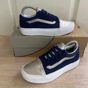 Vans Metallic Navy/Silver Platform Sneakers Casual Shoes - 4.5 Y- 6 W
