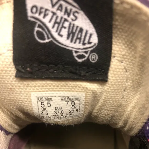 Vans Off the Wall, purple, skateboard sneakers, boys size 5.5 or women’s 7