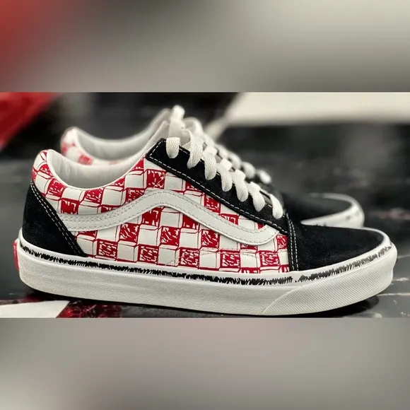 Vans Old Skool Checkerboard Black/Red/White Colorway Women Size 7.5 Men Size 6.0