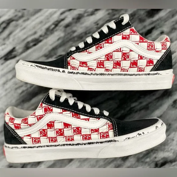 Vans Old Skool Checkerboard Black/Red/White Colorway Women Size 7.5 Men Size 6.0