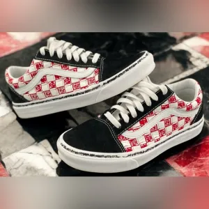 Vans Old Skool Checkerboard Black/Red/White Colorway Women Size 7.5 Men Size 6.0