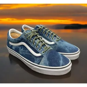 VANS Old Skool Off The Wall Blue Jean Acid Wash Denim Shoes Mens 11 Fast Ship
