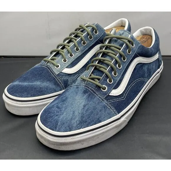 VANS Old Skool Off The Wall Blue Jean Acid Wash Denim Shoes Mens 11 Fast Ship