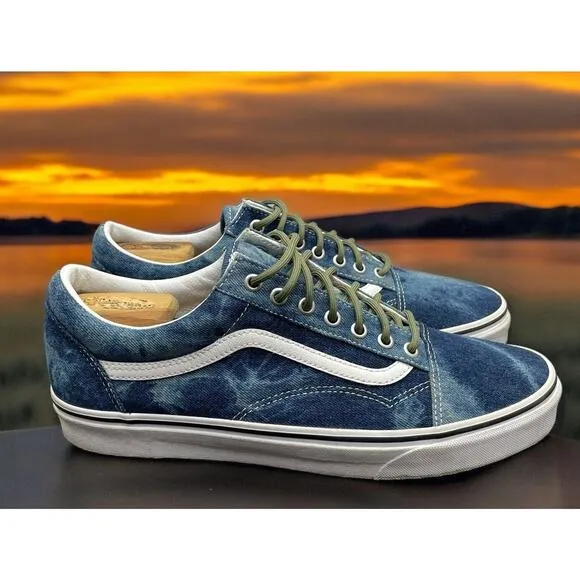VANS Old Skool Off The Wall Blue Jean Acid Wash Denim Shoes Mens 11 Fast Ship