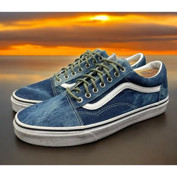 VANS Old Skool Off The Wall Blue Jean Acid Wash Denim Shoes Mens 11 Fast Ship